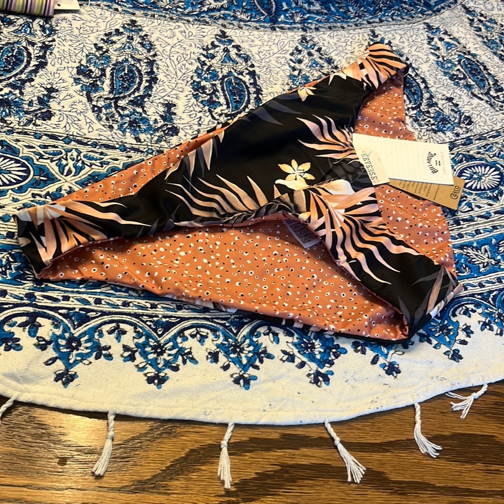 Billabong Black and Orange Floral Reversible Bikini Bottoms